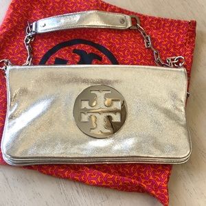 Tory Burch silver Reva shoulder bag and/or clutch.